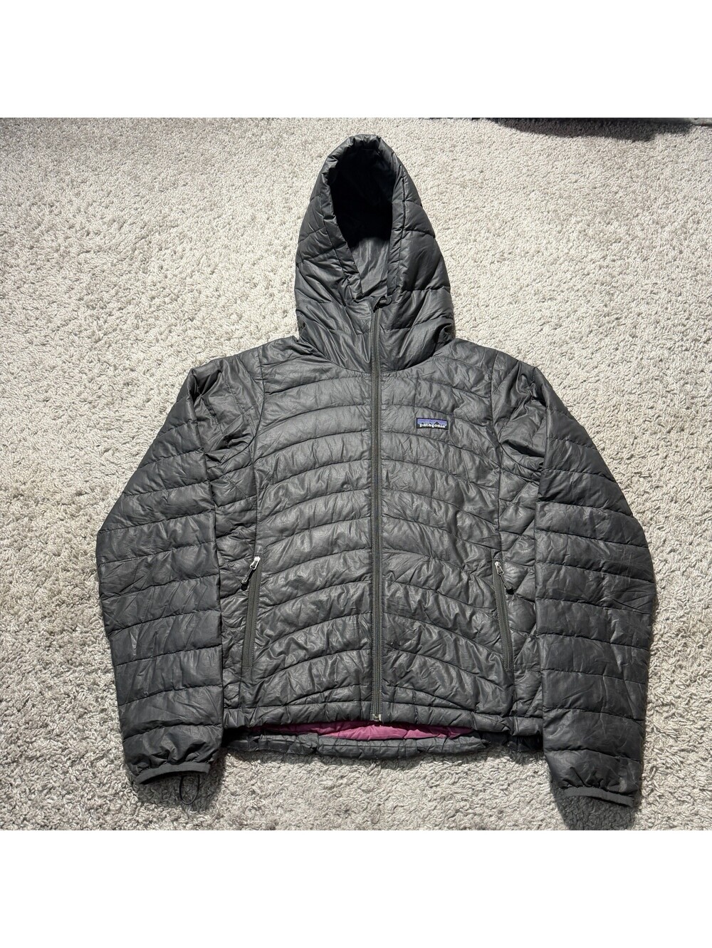 Patagonia Womens Down Sweater Full Zip Hoody Goose Down Puffer Jacket Gray Small